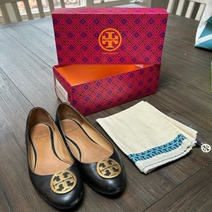 TORY BURCH BLACK LEATHER FLATS BALLET